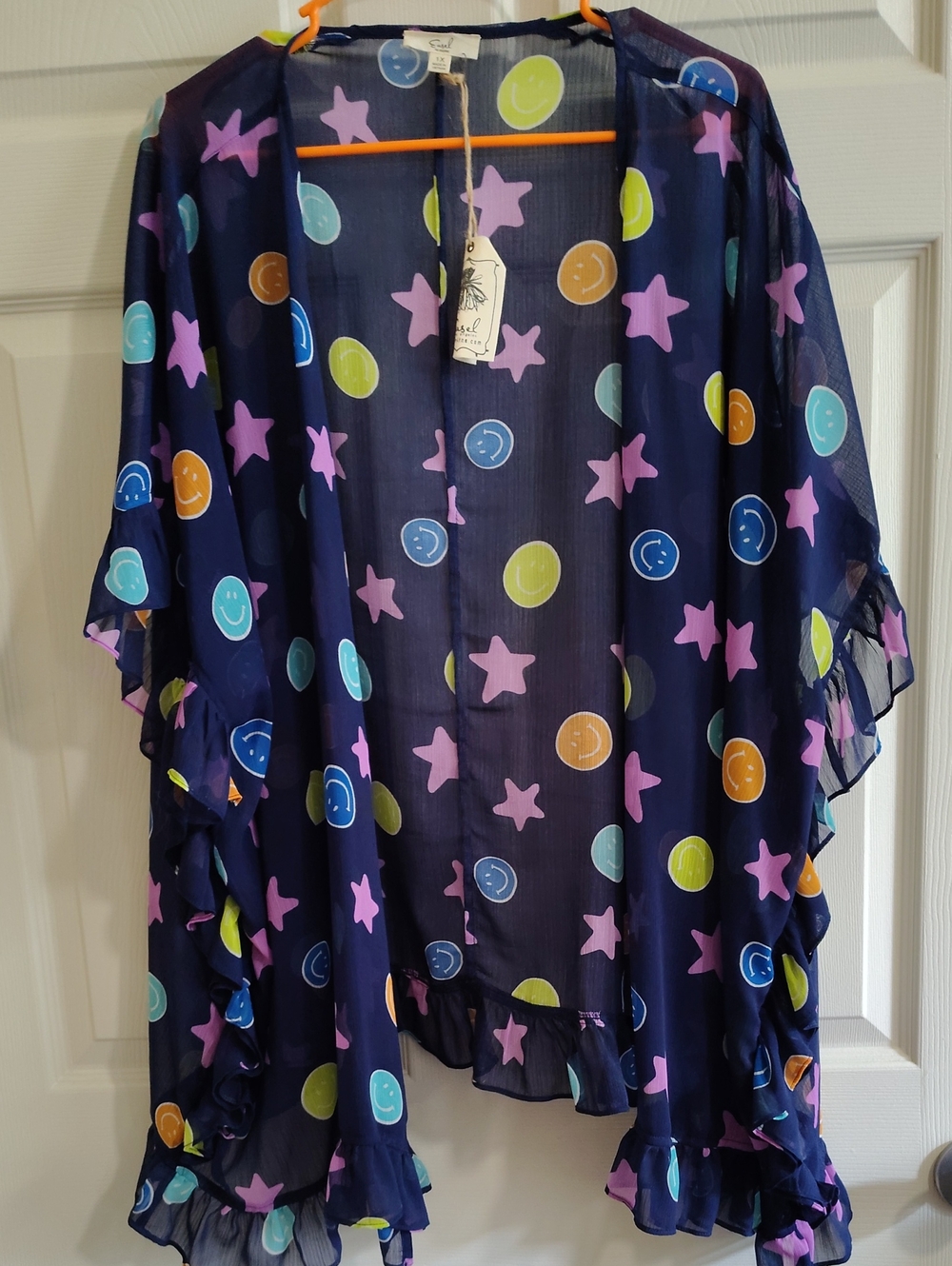 Easel Women’s Navy Sheer Star & Smile Print Kimono